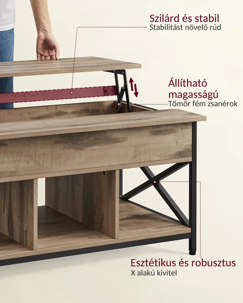 LUBOR állítható magasságú konferencia asztal, 60x100x(48-62)cm, tevebarna/fekete Vasagle