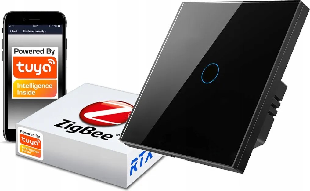 Érintőkapcsoló ZigBee Tuya 1körös fekete #n nélkül