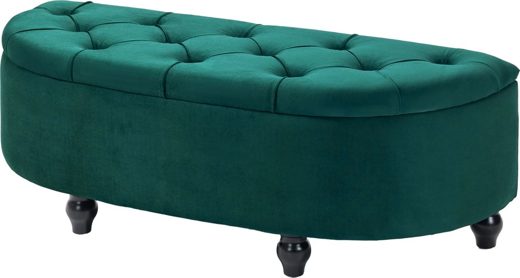 HOMCOM Puff, Bársonyos Megjelenésű Tároló Pad, Kinyitható Fedél Tárolórekesz, Fa Lábakkal, Trunk Padló Pad Floor számára 120 x 46 x 42 cm Sötétzöld |