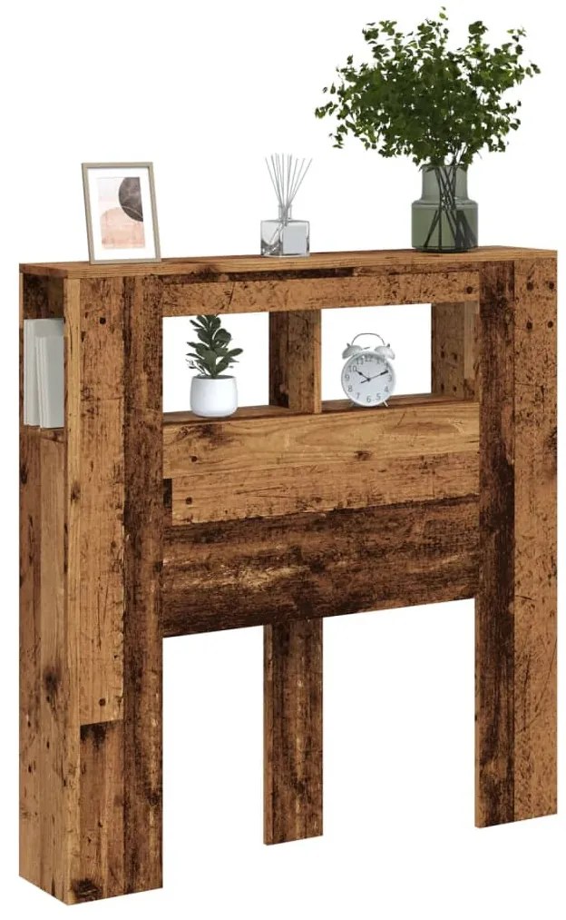 antik fa színű szerelt fa LED-es fejtámla 100x18,5x103,5 cm