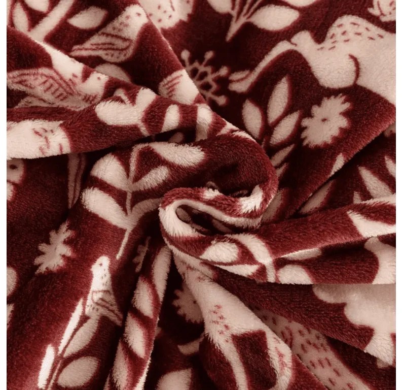 Mikroplüss takaró FOREST ANIMALS, bordó Méret: 150 x 200 cm