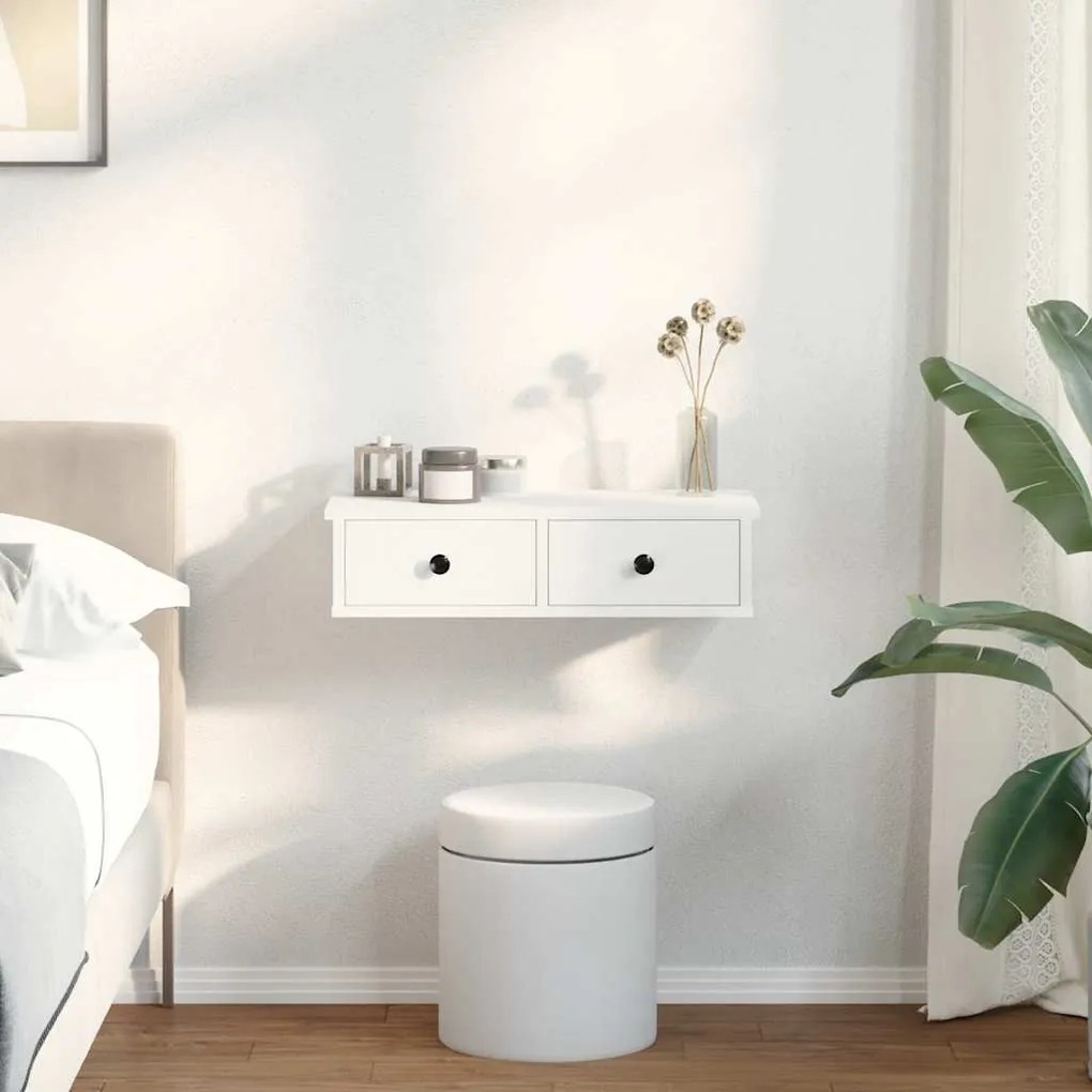 Falipolc fiókokkal fehér 60x28x15 cm műszaki fa