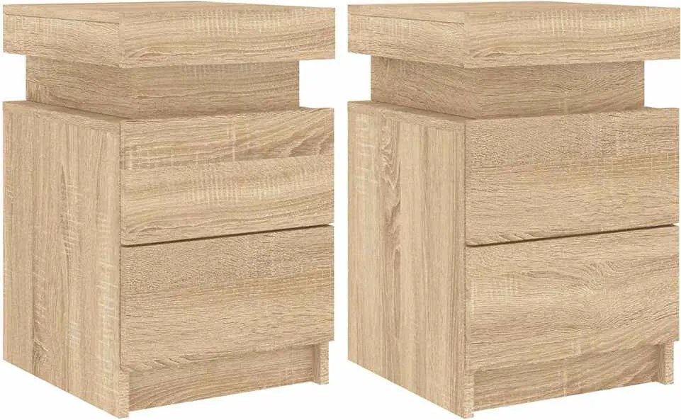 vidaXL 2 db sonoma tölgy színű éjjeliszekrény LED-del 35 x 39 x 55 cm