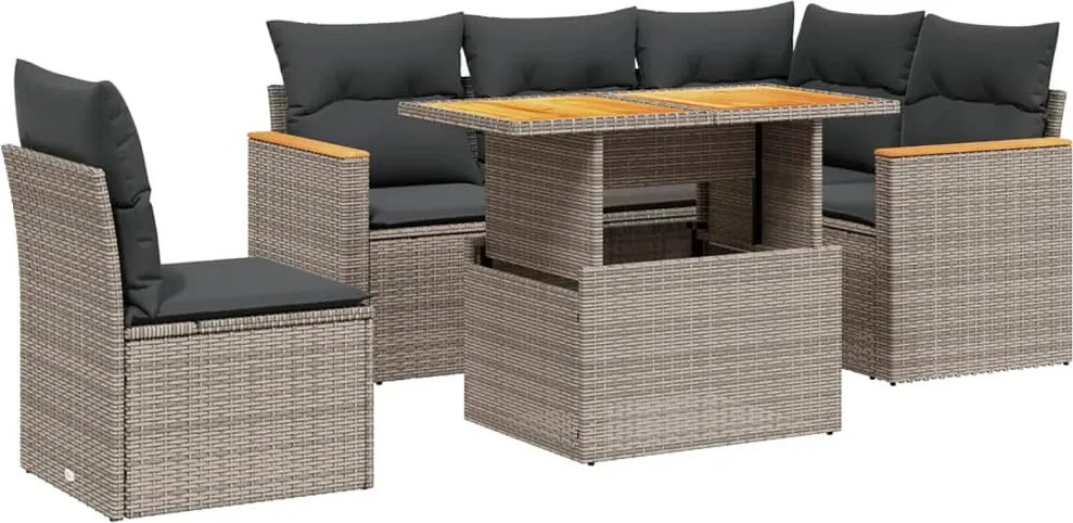 vidaXL 6 részes szürke polyrattan kerti ülőgarnitúra párnákkal