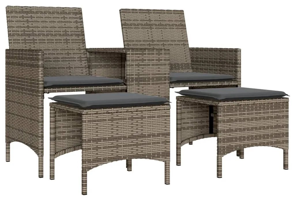 2 személyes szürke polyrattan kerti kanapé asztallal/székkel