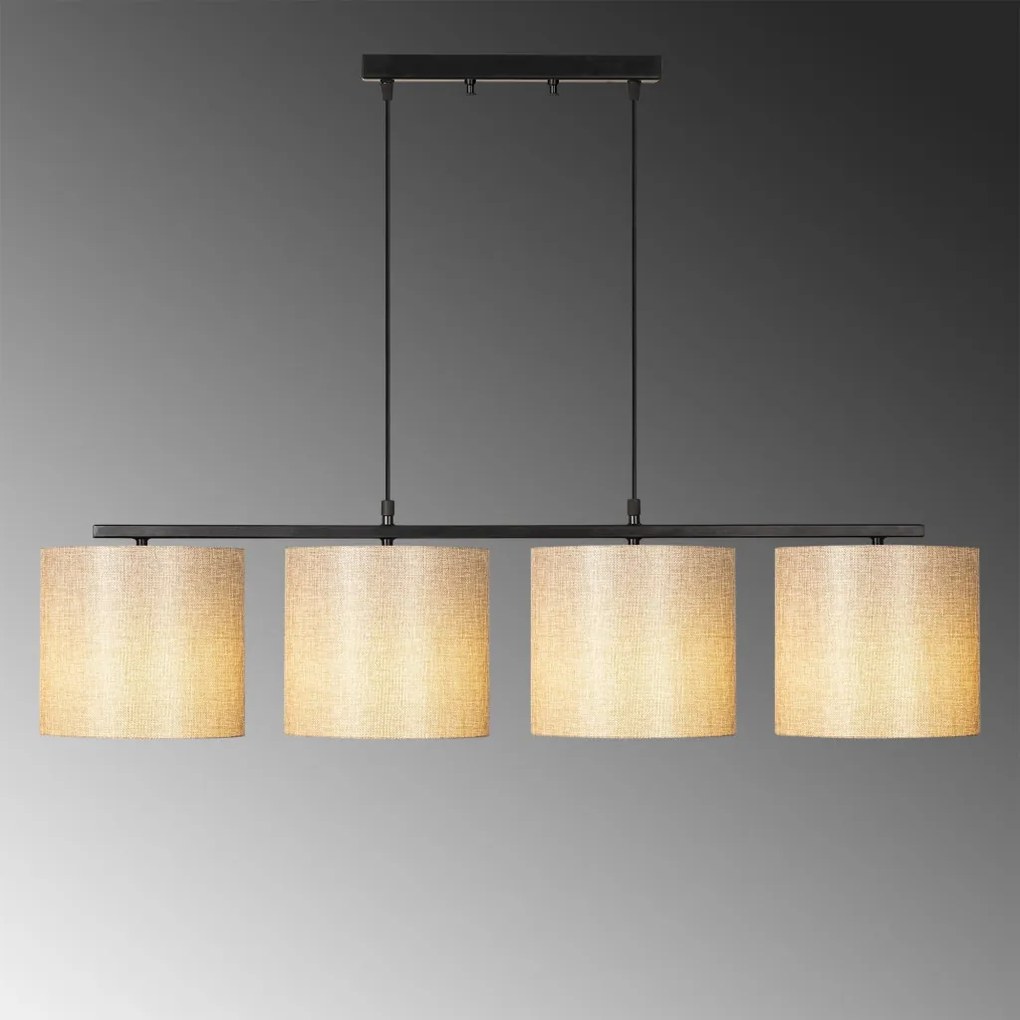 Valiz 4706 fekete-krém fém és szövet függőlámpa, 110 x 25 cm, 4 izzós