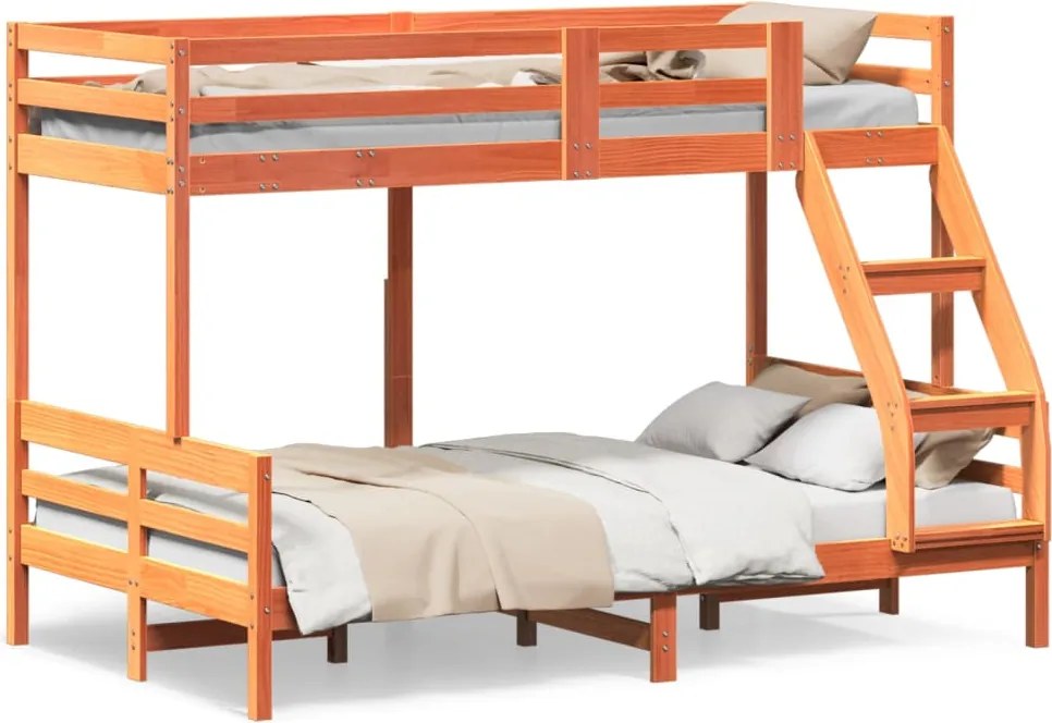 vidaXL viaszbarna tömör fenyőfa emeletes ágy 80 x 200/120 x 200 cm