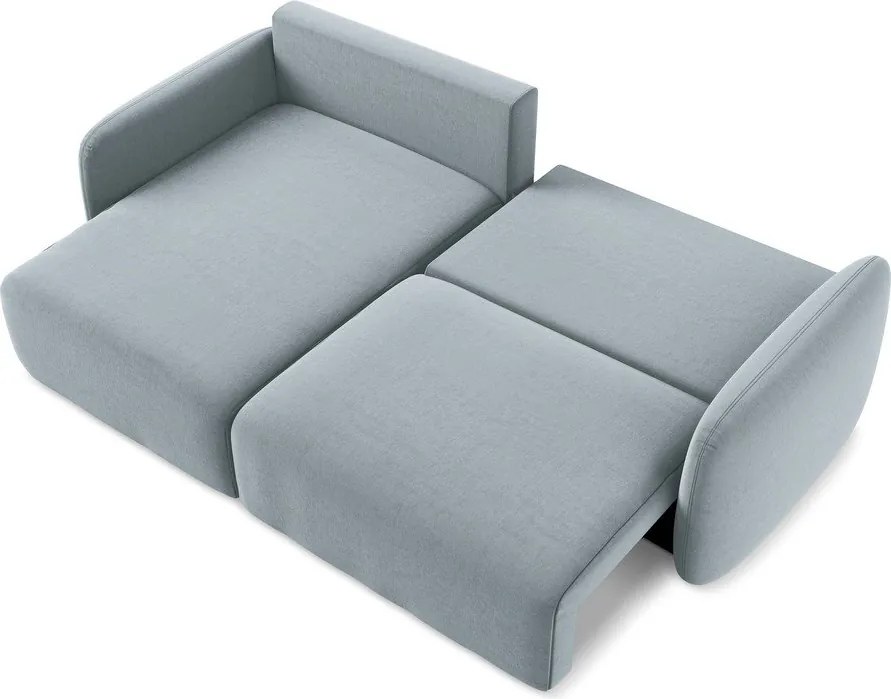 Kék bársony kinyitható-tárolóhelyes sarokkanapé (bal oldali-heverő résszel) Kalena – Makamii