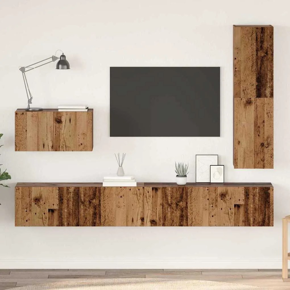 TV szekrény garnitúra 4 pcs Régi fa 30.5 x 30 x 110 cm Faanyag