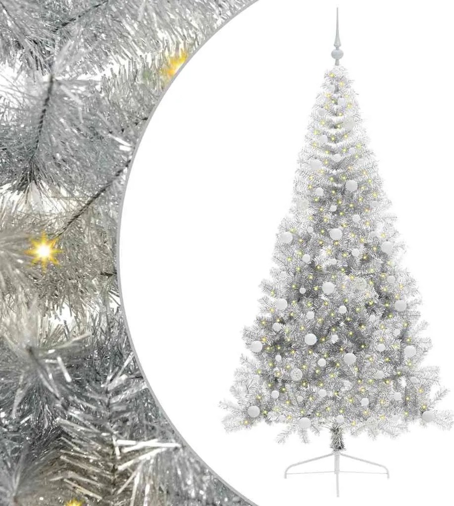 vidaXL Mesterséges, előre világított karácsonyi fa Ezüst 240 cm PET