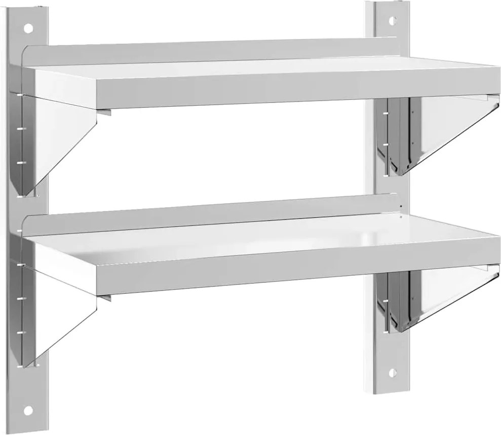 vidaXL 2 szintes ezüst rozsdamentes acél fali polc 50 x 23,5 x 48 cm