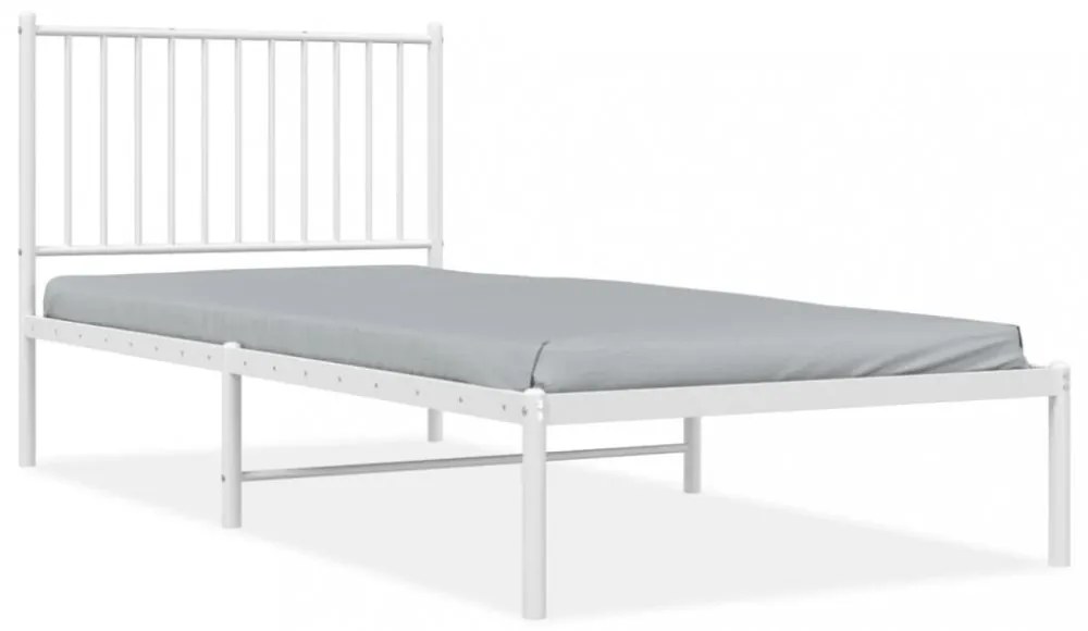 fehér fém ágykeret fejtámlával 90x200 cm