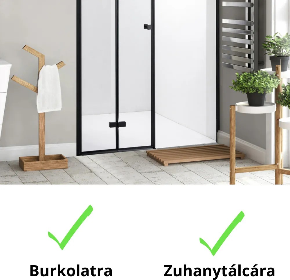 Stuxi Verona Fix Black 190 cm (100+90) széles csukló zuhanyajtó fix fallal, 6 mm vízlepergető üveggel, matt fekete profillal, 195 cm magas