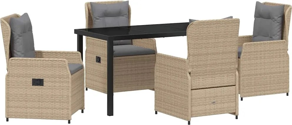 vidaXL Kert étkező szett 5 pcs Beige és Világosszürke polirattan