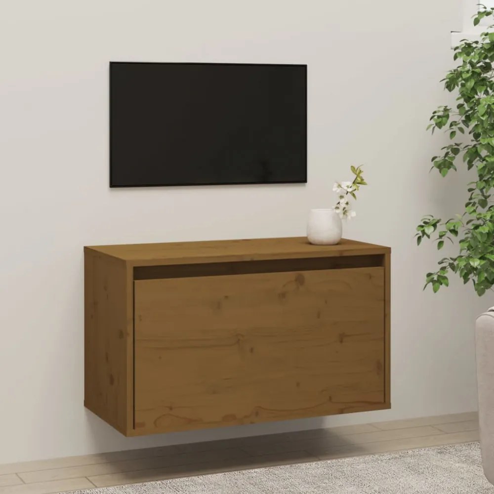 mézbarna tömör fenyőfa faliszekrény 60 x 30 x 35 cm