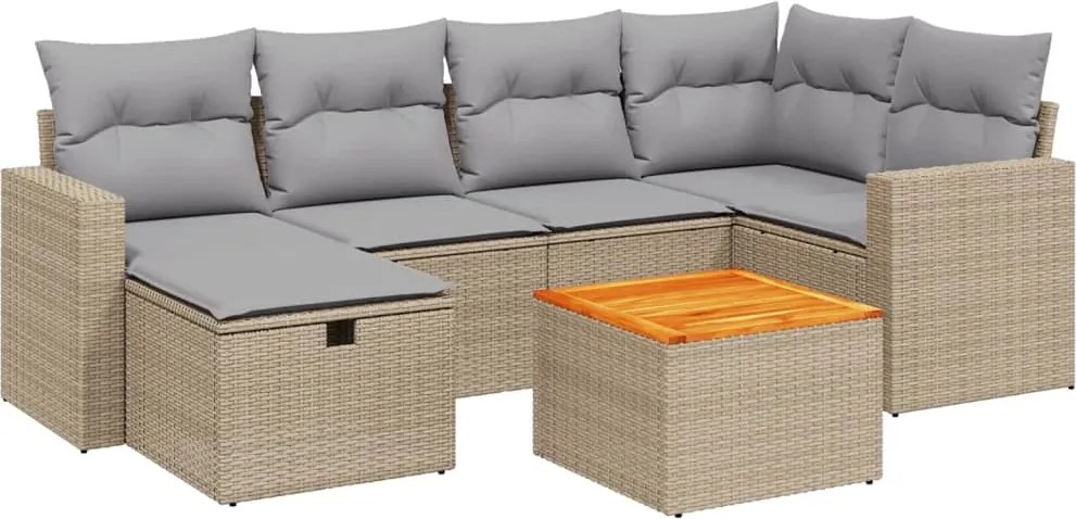 vidaXL 7 részes vegyes bézs polyrattan kerti ülőgarnitúra párnákkal