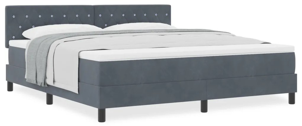 Boxspring Ágy Mattal Sötétszürke Szuper Király Bársony