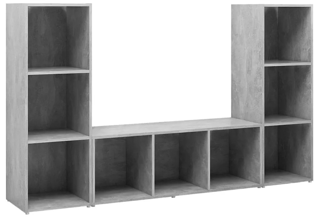 3 db betonszürke szerelt fa TV-szekrény 107 x 35 x 37 cm