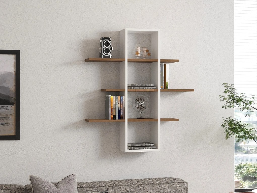 Fali polc Ardo - Walnut, White