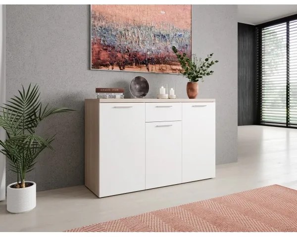 Komód BRUNO sonoma tölgy/fehér