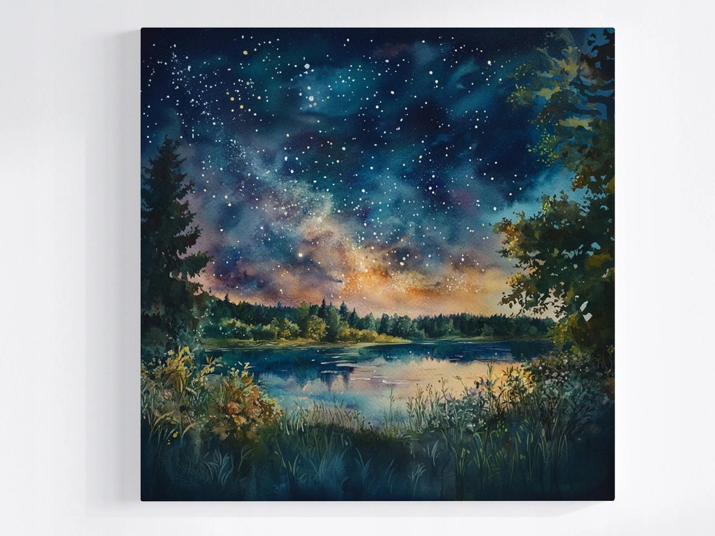 Vászonkép Canvas Kilátás Tájkép Tó Víz Ég Csillagok Éjszaka 40x40