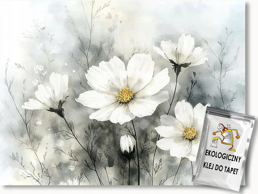 Fotótapéta Flizelina Fehér Virágok Finom Kozmoszok Vintage 100x75 ragasztó