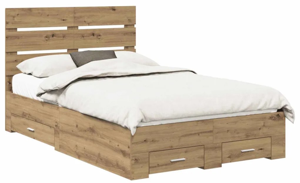 vidaXL Ágykeret fiókkal fejtámlával Artisan tölgy 120 x 200 cm Faanyag