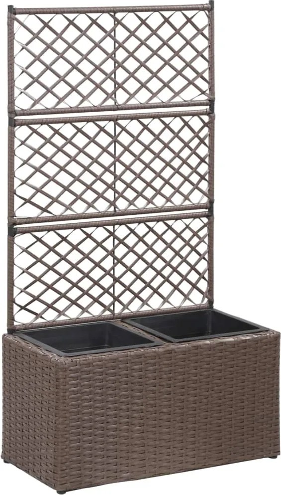 vidaXL barna rácsos polyrattan magaságyás 2 kaspóval 58 x 30 x 107 cm