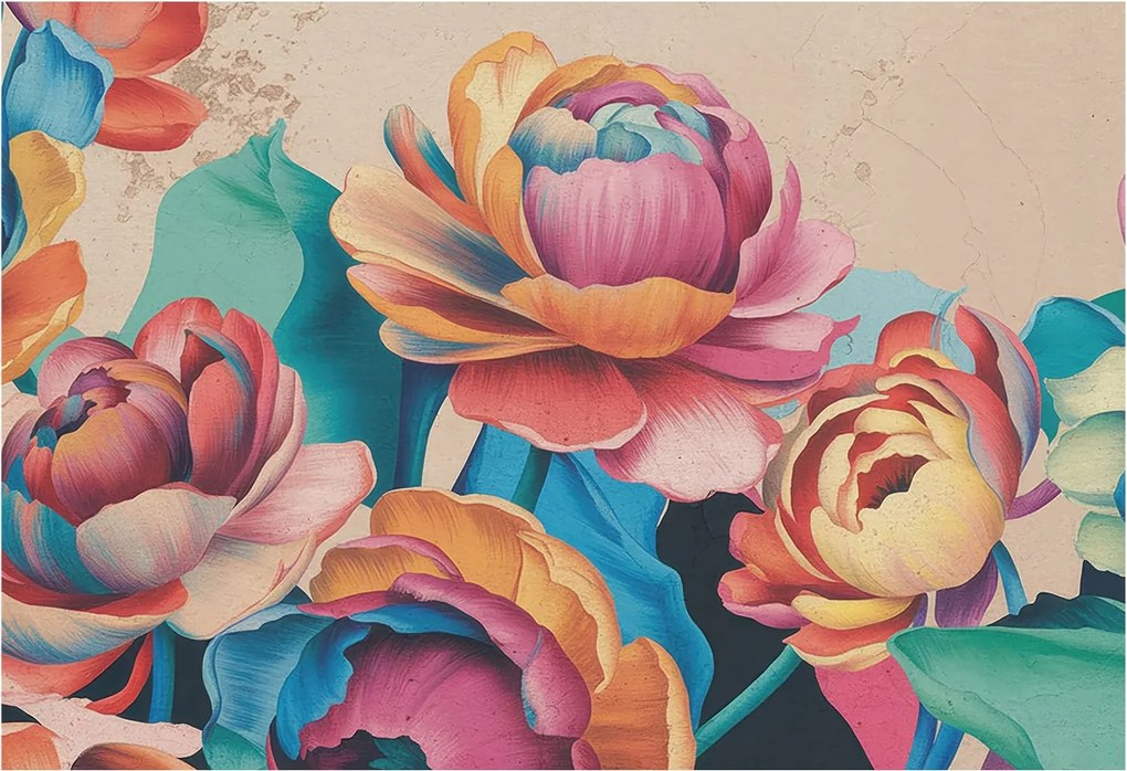 Divatos 3D Fali Tapéta Virágos Harmónia 152x104 Ragasztóval