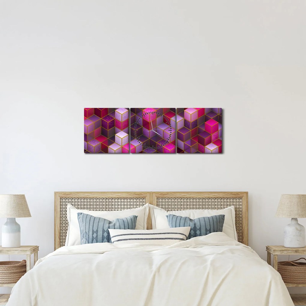 Lila kockák képe (órával) (90x30 cm)