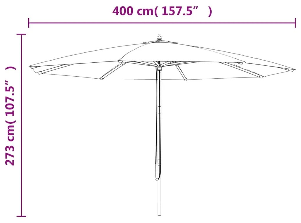 antracitszürke kerti napernyő fa rúddal 400 x 273 cm