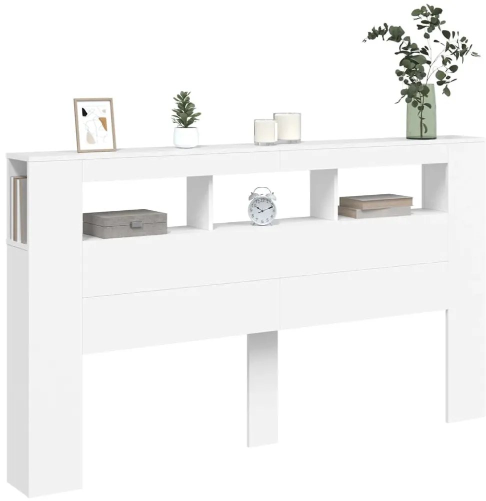 fehér szerelt fa LED-es fejtámla 180x18,5x103,5 cm