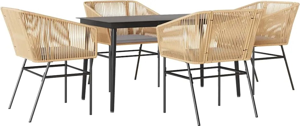 vidaXL 5 észes barna polyrattan üveg kerti étkezőgarnitúra párnával