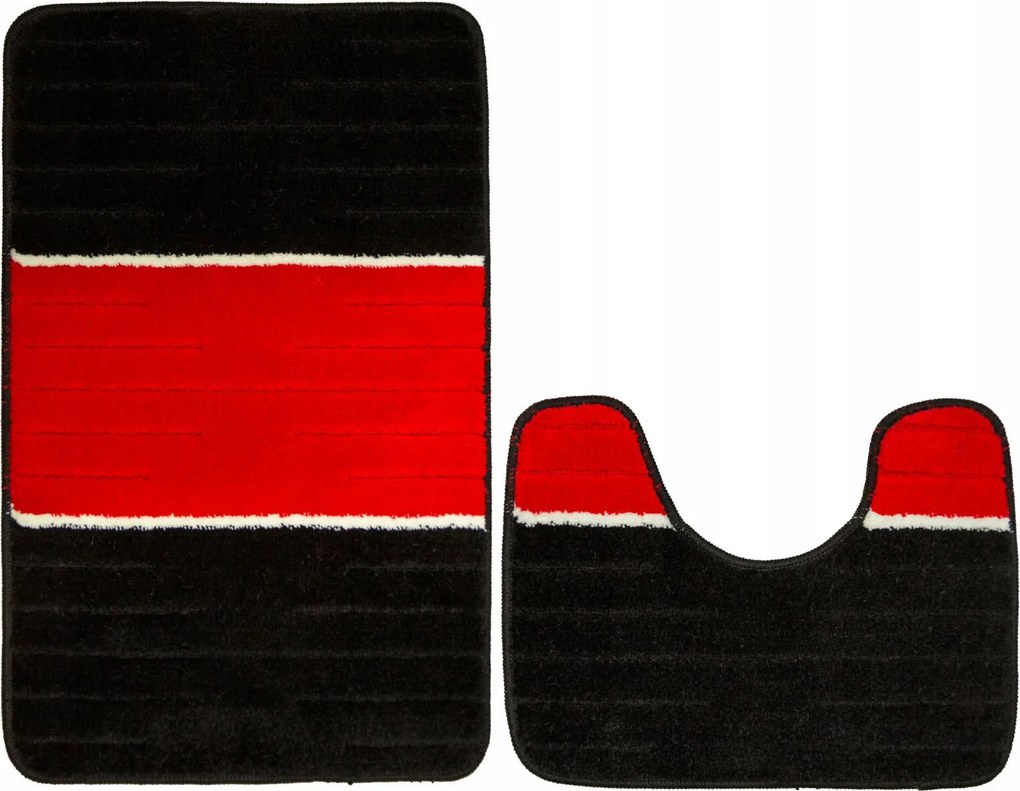 2 részes Csúszásgátló Wc Szőnyeg Como Csíkos Piros Fekete Szett