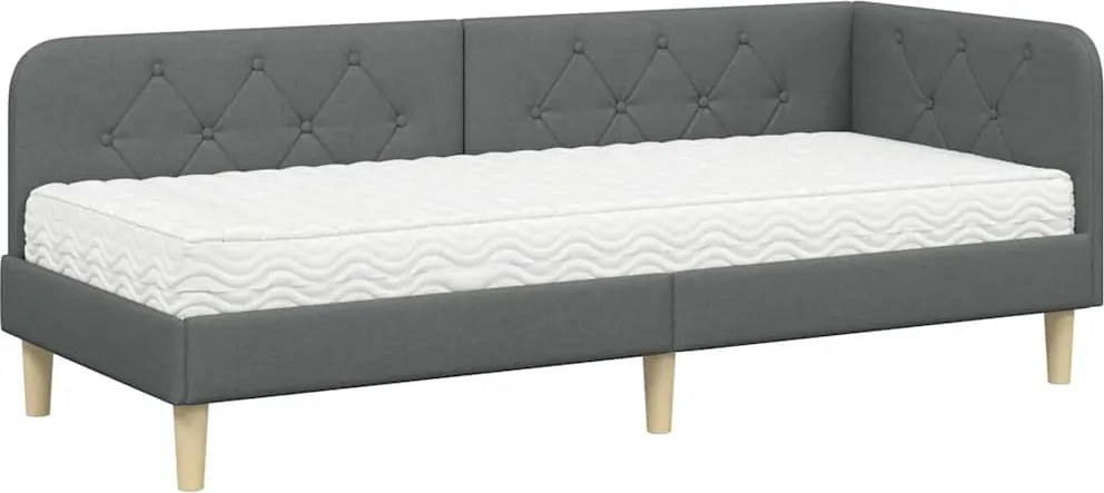 vidaXL Sarokágy keret matracmal Sötétszürke 80 x 200 cm szövet