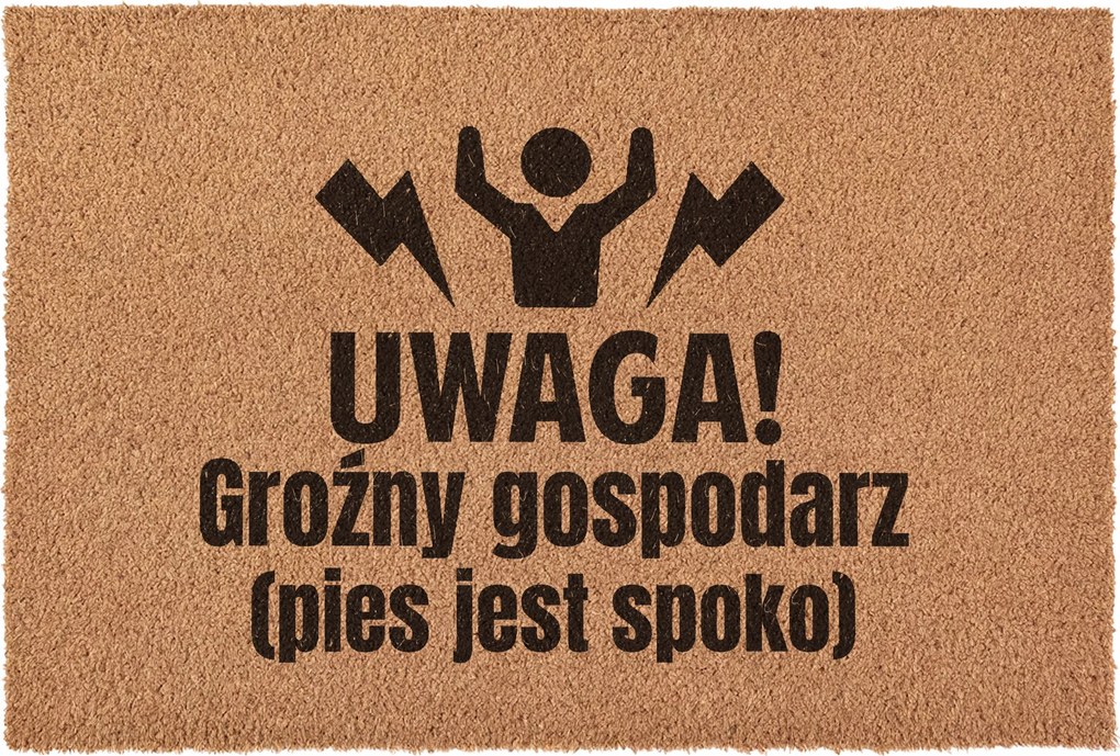 Lábtörlő Figyelem! A veszélyes gazda kutya vagány a kókusz ajtó alatt 60x40