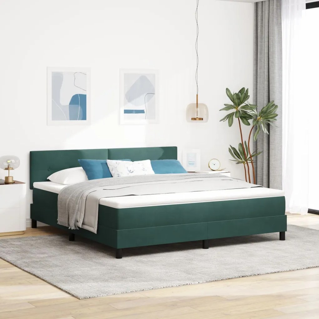 Boxspring Ágy Matracal Sötétzöld Szuper Király Velúr