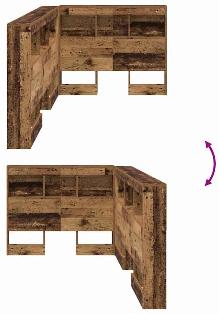 Tároló fejtámla polcokkal fejtámlával Régi fa 80 cm Faanyag