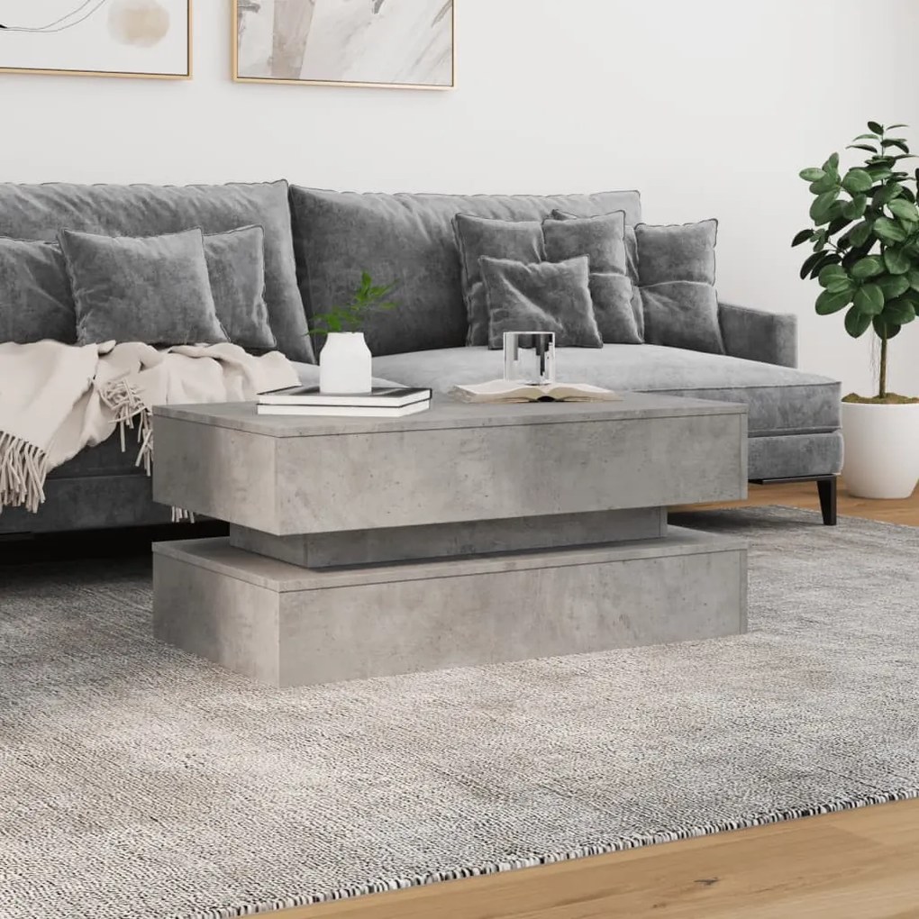 betonszürke dohányzóasztal LED-lámpákkal 90x50x40 cm