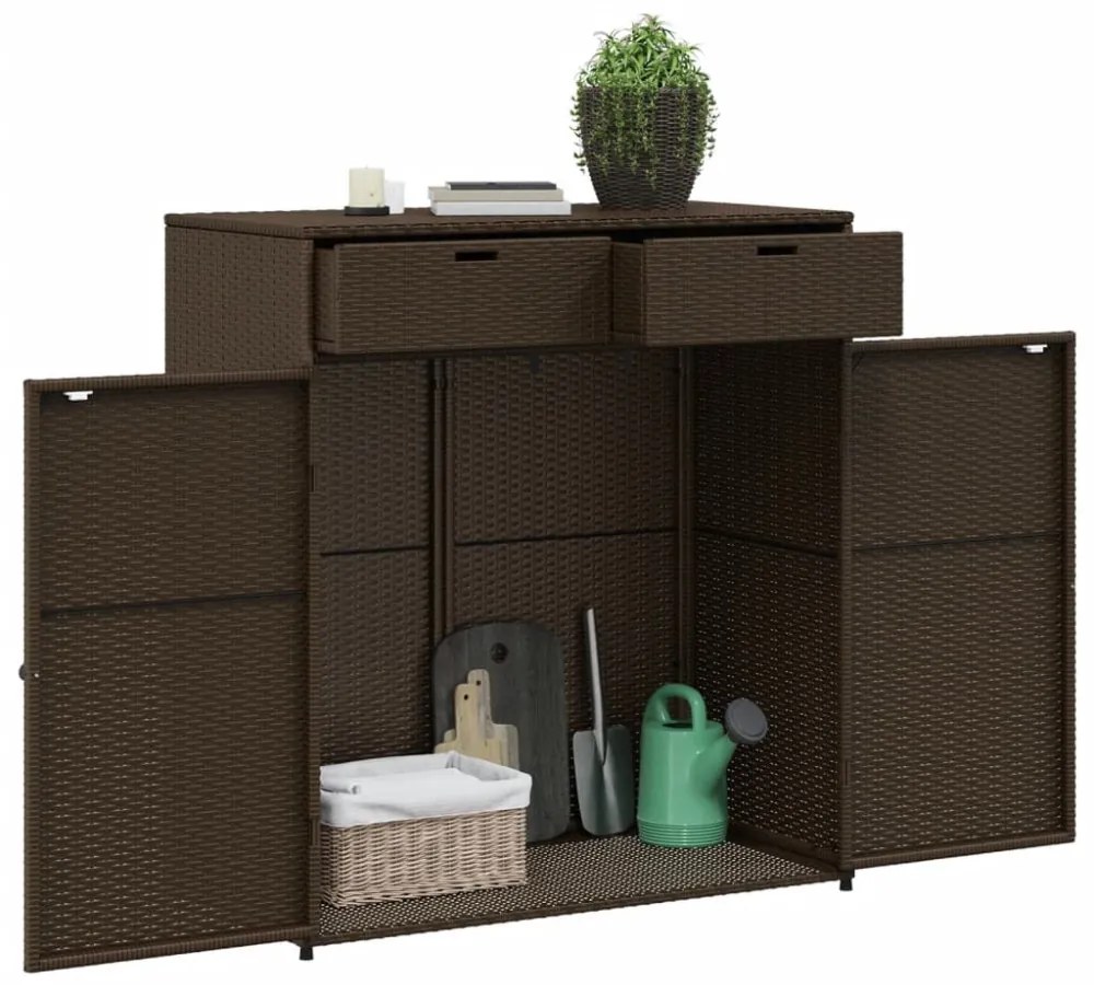 barna polyrattan kerti tárolószekrény 105 x 55 x 113 cm