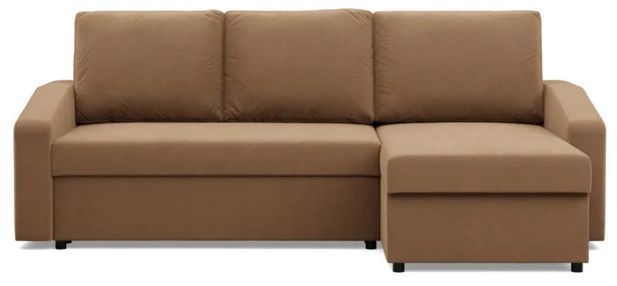 Zeus sarokkanapé, 2 ágyneműtartóval, döntött kartámasz, szövet anyag, univerzális oldal, bonell töltet, barna