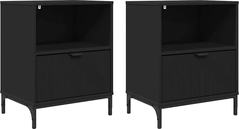 vidaXL Éjjeliszekrény fiókkal 2 pcs Fekete 49 x 36 x 61 cm Faanyag