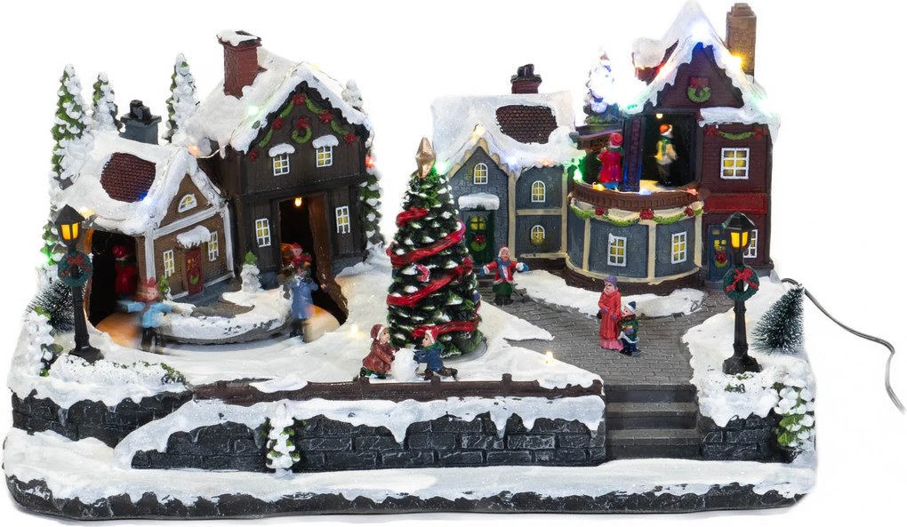 Mozgó Karácsonyi Jelenet Világítással, Műgyanta, 45X20,5X29,5 CM