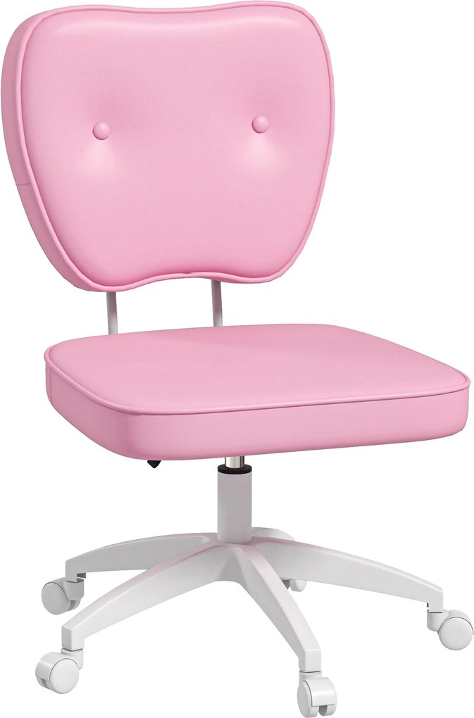 Vinsetto Párnázott PU Íróasztali Szék Forgatható Irodai Szék Állítható Magassággal Karfa Nélkül 120kg Teherbírás 46x59x82-92cm Rózsaszín | Aosom
