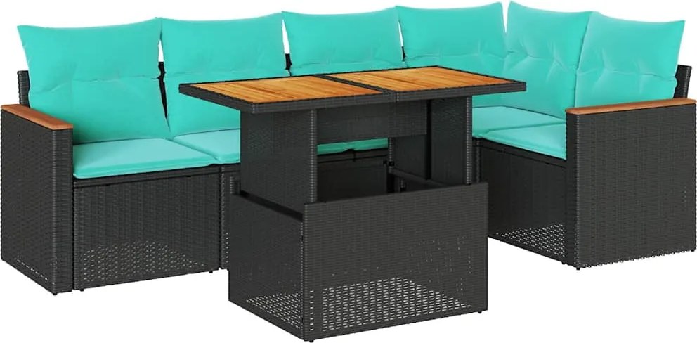 vidaXL 6 részes fekete polyrattan kerti ülőgarnitúra párnákkal