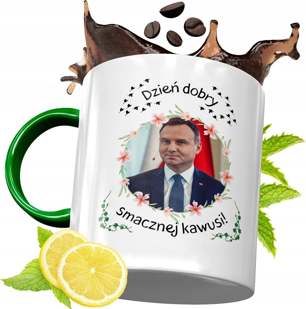 Zöld Bögre Andrzej Duda Elnök Ajándék Nyomtatott Fotóval