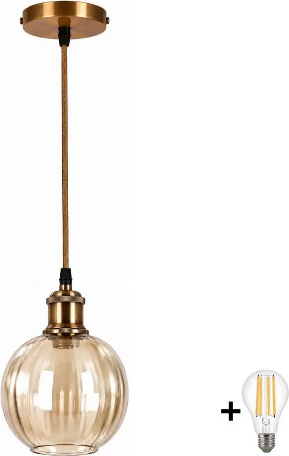 BRILAGI -LED kábelles függeszték RETRO GLASS 1xE27/60W/230V átm. 18 cm arany/füstbarna