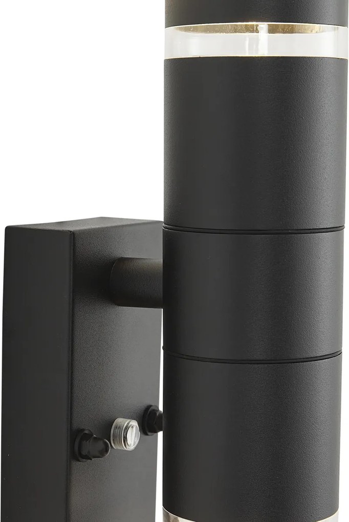 Modern fekete kültéri fali lámpa 2 égős IP44 alkonyatérzékelővel - Dubbla