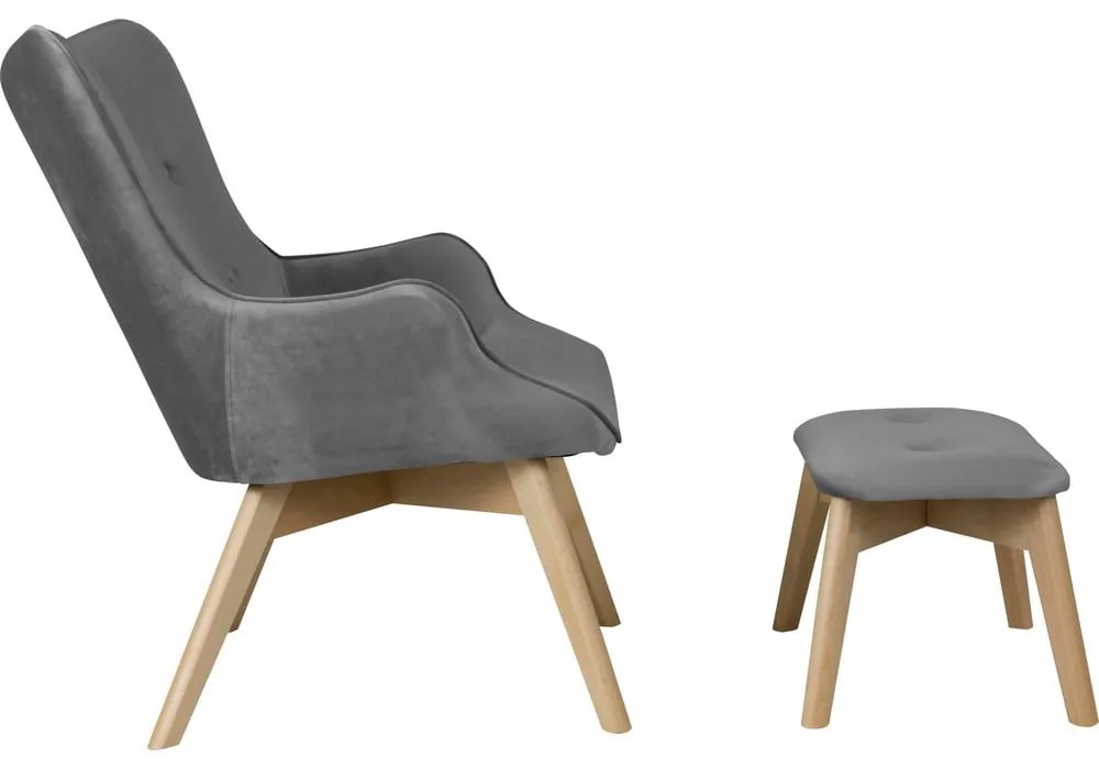 Szürke bársony fotel lábtartóval Niko – Ropez