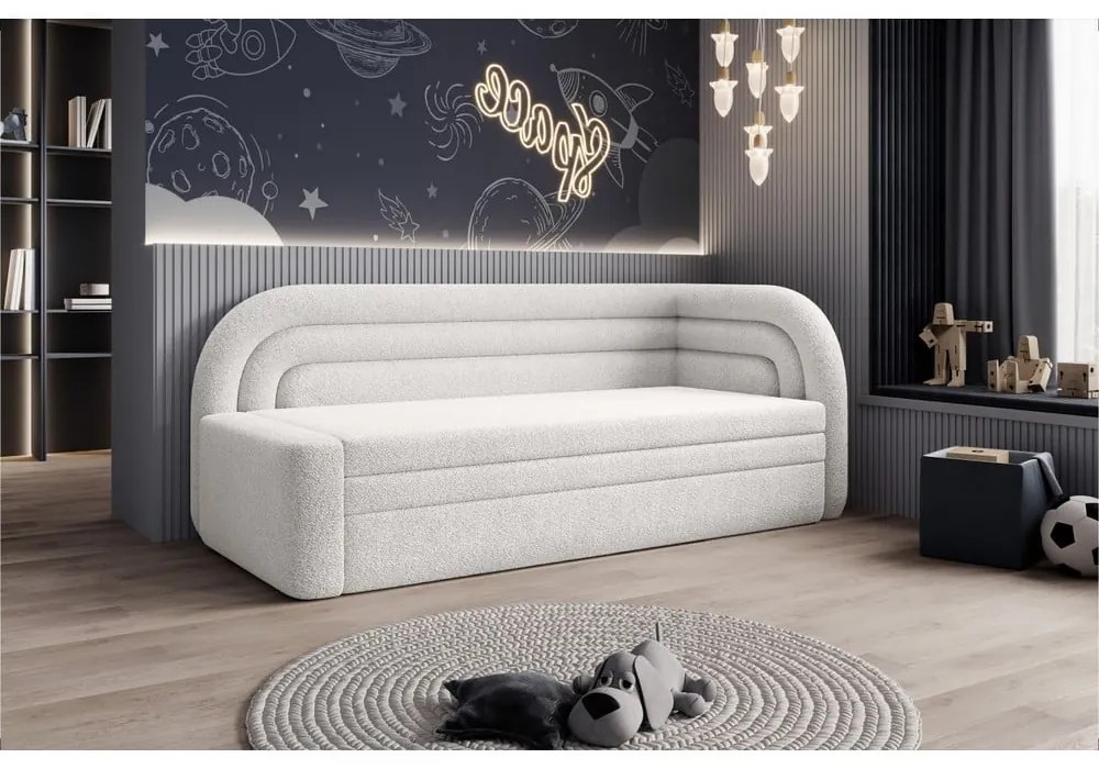 Krémszínű buklé kinyitható-tárolóhelyes kanapé jobb oldali 223 cm Fabillo – ELTAP